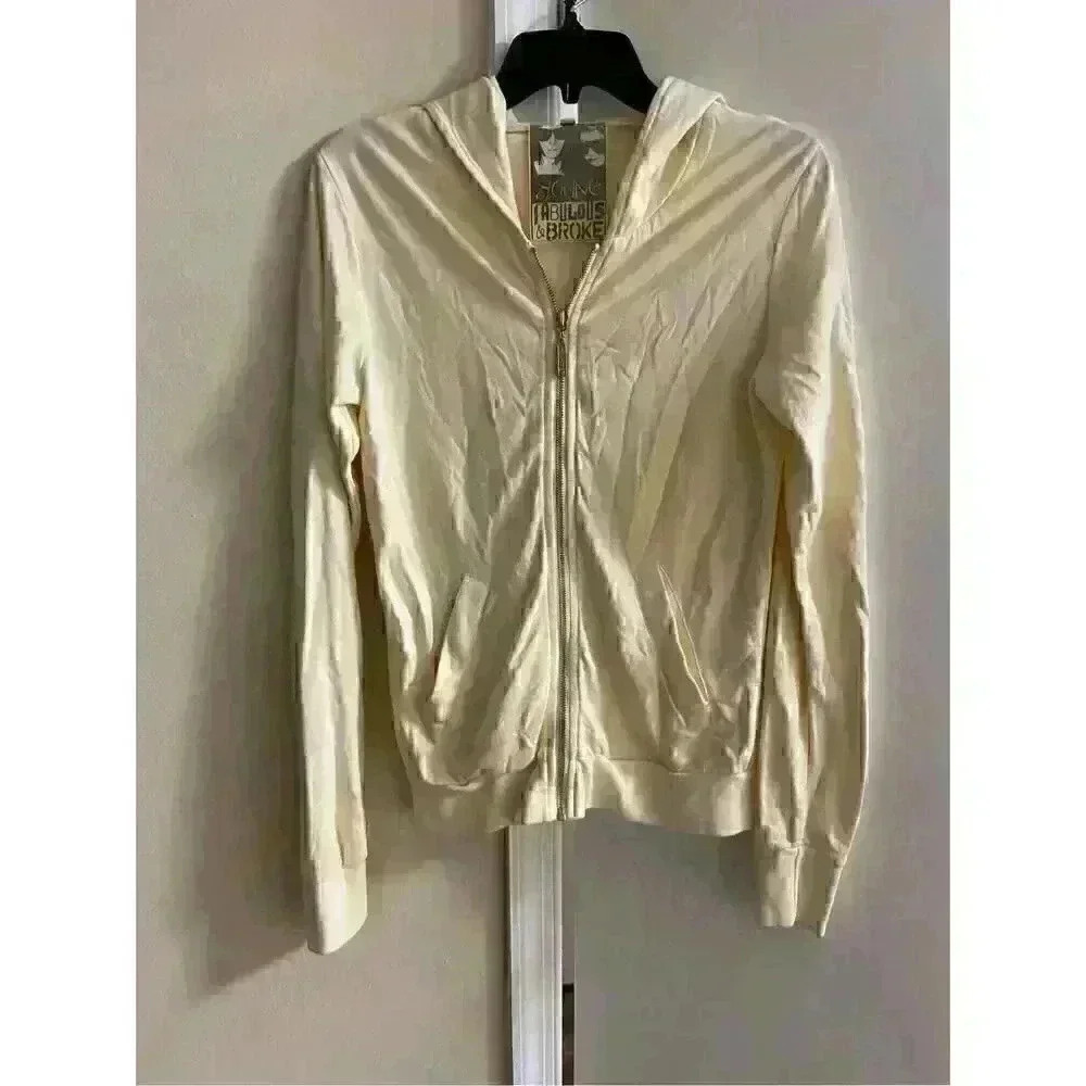 YOUNG FABULOUS & Broke Beige Modal Blend Zip Up Hoodie - Medium